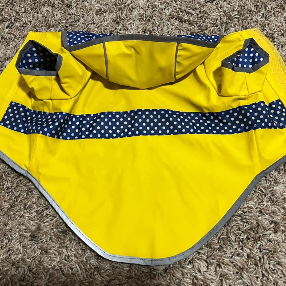 Stylish Yellow and Blue Dog Coat with Polka Dot Accents